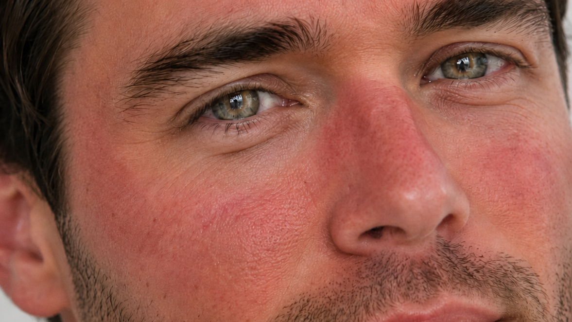 Man with red uneven skin tone